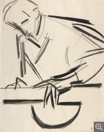 Reynold ARNOULD (1919-1980), Vérificateur (turbines), vers 1958-1959, fusain et encre noire sur papier vélin, 85,9 x 68 cm. Le Havre, musée d’art moderne André Malraux, don de Marthe Arnould 1981. © 2015 MuMa Le Havre / Charles Maslard