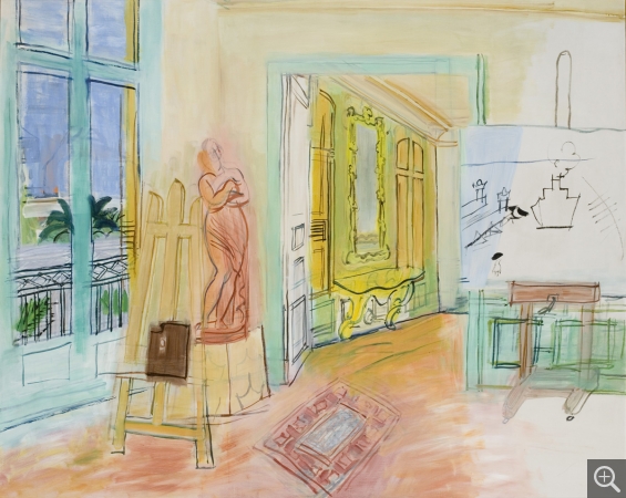Raoul DUFY (1877-1953), L’Atelier du peintre à la sculpture rouge, 1949, huile sur toile, 80,7 × 100,1 cm. MuMa musée d'art moderne André Malraux, Le Havre, legs de Mme Raoul Dufy, 1963. © MuMa Le Havre / Florian Kleinefenn © ADAGP, Paris 2019