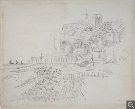 Raoul DUFY (1877-1953), La Plage du Havre, vers 1920, crayon sur papier,  45,6 x 56,1 cm. MuMa musée d'art moderne André Malraux, Le Havre, achat de la ville, 1957. © 2005 MuMa Le Havre / Florian Kleinefenn © ADAGP, Paris 2019