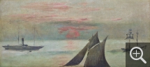 Édouard MANET, Bateaux en mer, soleil couchant, vers 1868, huile sur toile, 47,5 x 98,5 cm. Le Havre. MuMa Le Havre / David Fogel