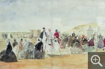 Eugène BOUDIN (1824-1898), Scène de plage à Trouville, vers 1865, crayon noir, 39 x 47,5 cm. Le Havre. MuMa Le Havre / Florian Kleinefenn