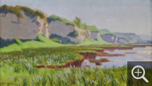 Charles LACOSTE (1870-1959), Paysage : rivière et falaise, 1919, huile sur carton, 19 x 33,1 cm. Le Havre - musée d’art moderne André Malraux - collection Olivier Senn - donation Hélène Senn-Foulds - 2009. ©MuMa Le Havre/Laurent Lachèvre