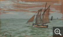 Claude MONET (1840-1926), Bateaux de pêche, 1868, pastel sur papier cartonné, 20 x 34 cm. Collection particulière