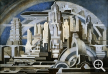 Tullio CRALI, Città futurista [Ville futuriste], 1939, huile sur toile, 44,2 x 63,7 cm. Trieste - Fondazione CRTrieste. ©Art collection of Fondazione CRTrieste / Paolo Bonassi