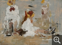 Eugène BOUDIN (1824-1898), Sur la plage, vers 1890-1895, huile sur bois, 16 x 21 cm. © MuMa Le Havre / Florian Kleinefenn