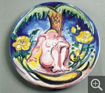 Othon FRIESZ (1879-1949), Assiette, Femme nue assise au bas d’un palmier, 1908-1909, faïence stannifère, 24 cm. Paris, collection Larock-Granoff. © Droits réservés — © ADAGP, Paris, 2013