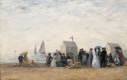 Eugène BOUDIN (1824-1898), The Beach at Trouville, 1867, oil on wood, 31 x 48 cm. . © RMN-Grand Palais / Hervé Lewandowski