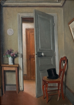 Félix VALLOTTON (1865-1925), Le Haut-de-forme, intérieur ou La Visite, 1887, huile sur toile, 45 x 36 cm. © MuMa Le Havre / David Fogel