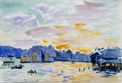 Henri Edmond CROSS (1856-1910), Le Mourillon, 1906, aquarelle et crayon noir sur papier vélin épais, 16,9 x 24,7 cm. Collection Senn-Foulds. © MuMa Le Havre / Florian Kleinefenn