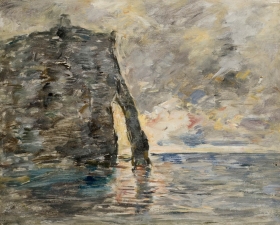 Eugène BOUDIN (1824-1898), Falaises à Étretat, 1890-1891, huile sur bois, 37,5 x 46,2 cm. © MuMa Le Havre / Florian Kleinefenn